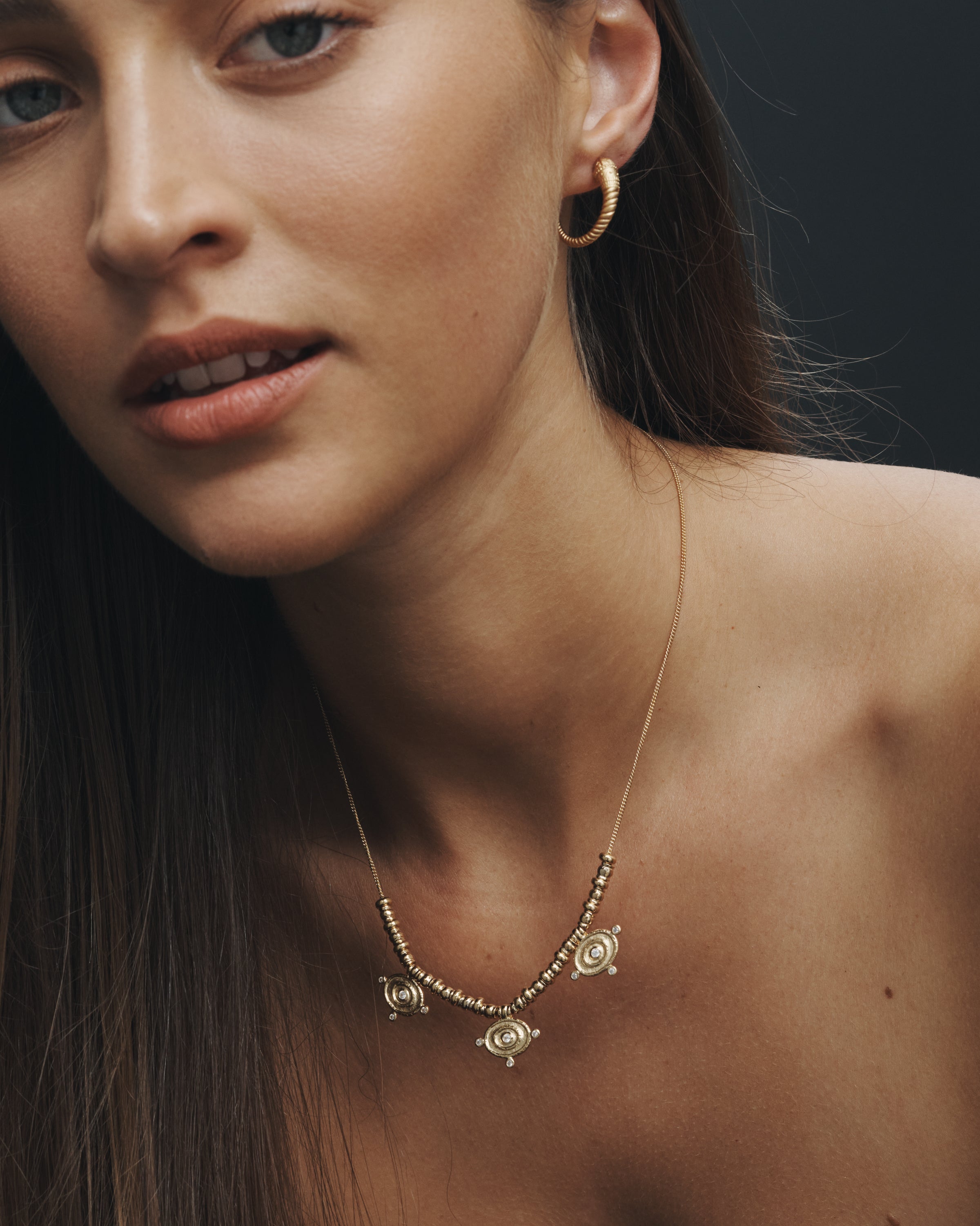 Temple of the Sun Reign Oval Statement Necklace Gold Vermeil