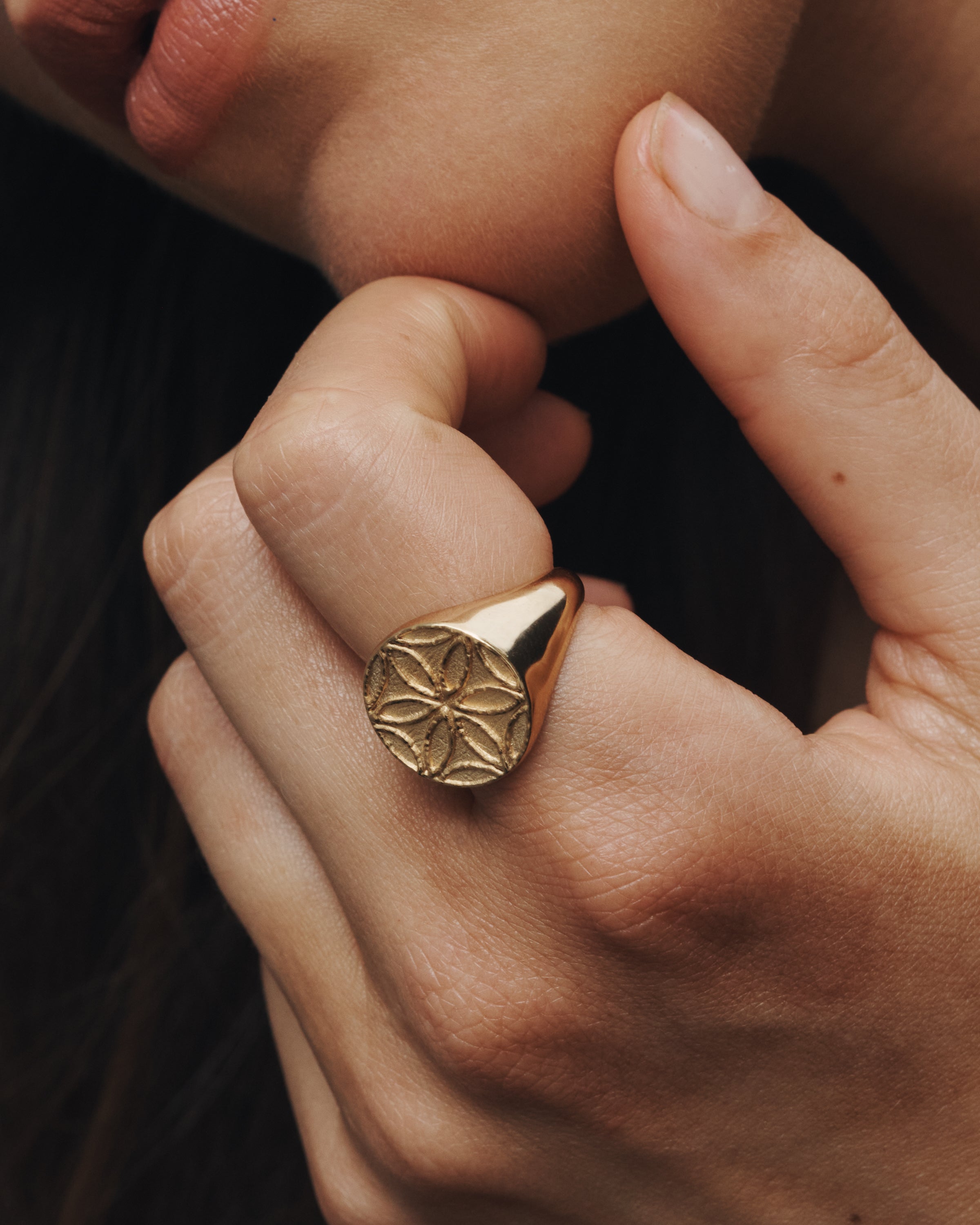 Temple of the Sun Seed of Life Seal Ring Gold Vermeil