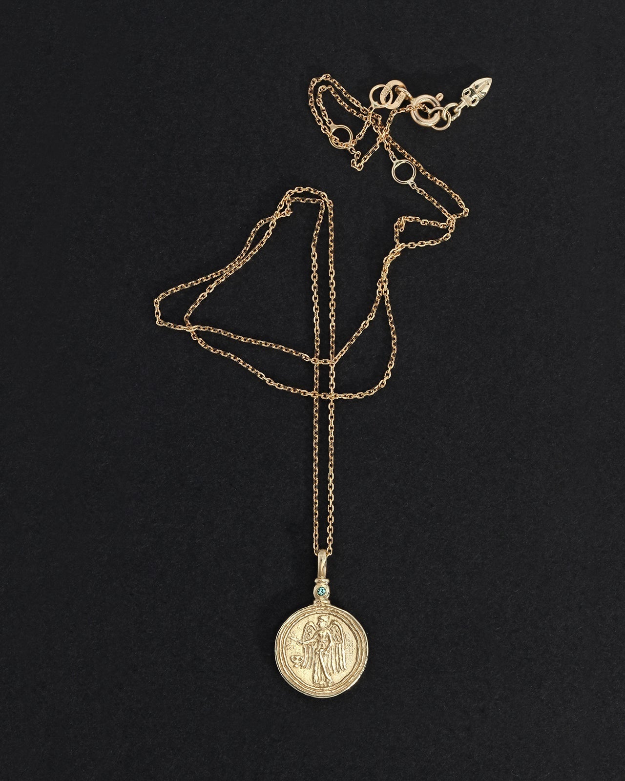 Temple of the Sun Serafina Coin Necklace Emerald Solid Gold
