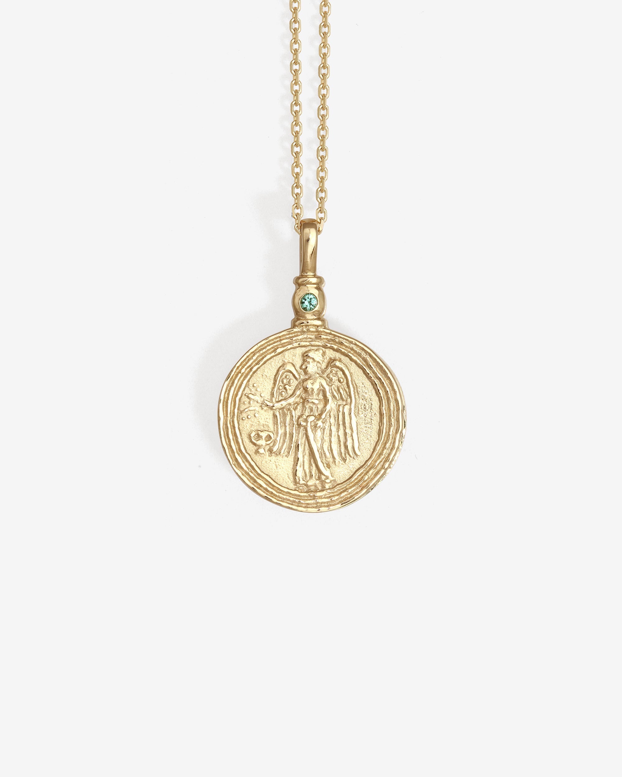 Temple of the Sun Serafina Coin Necklace Emerald Solid Gold