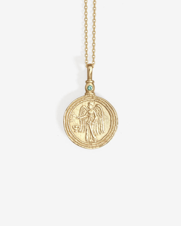 Temple of the Sun Serafina Coin Necklace Emerald Solid Gold