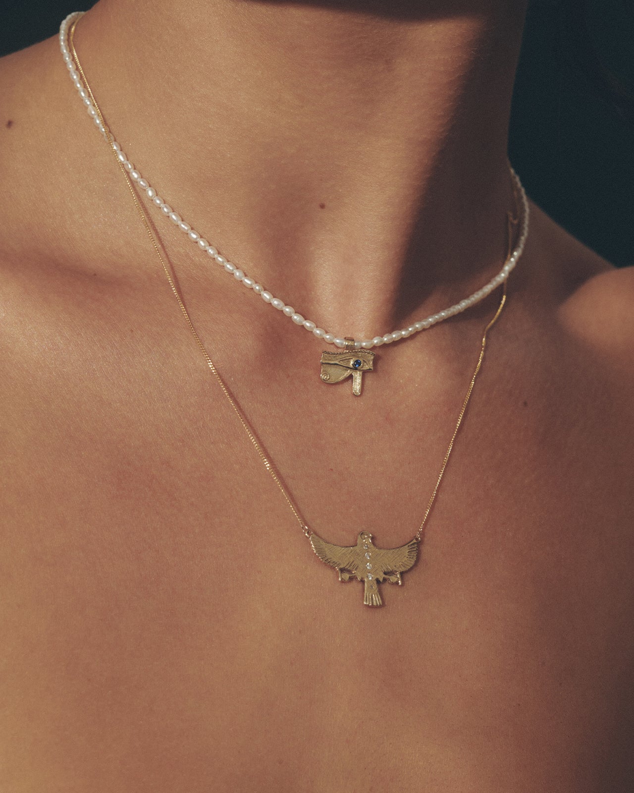 Eye of Ra Beaded Necklace Solid Gold