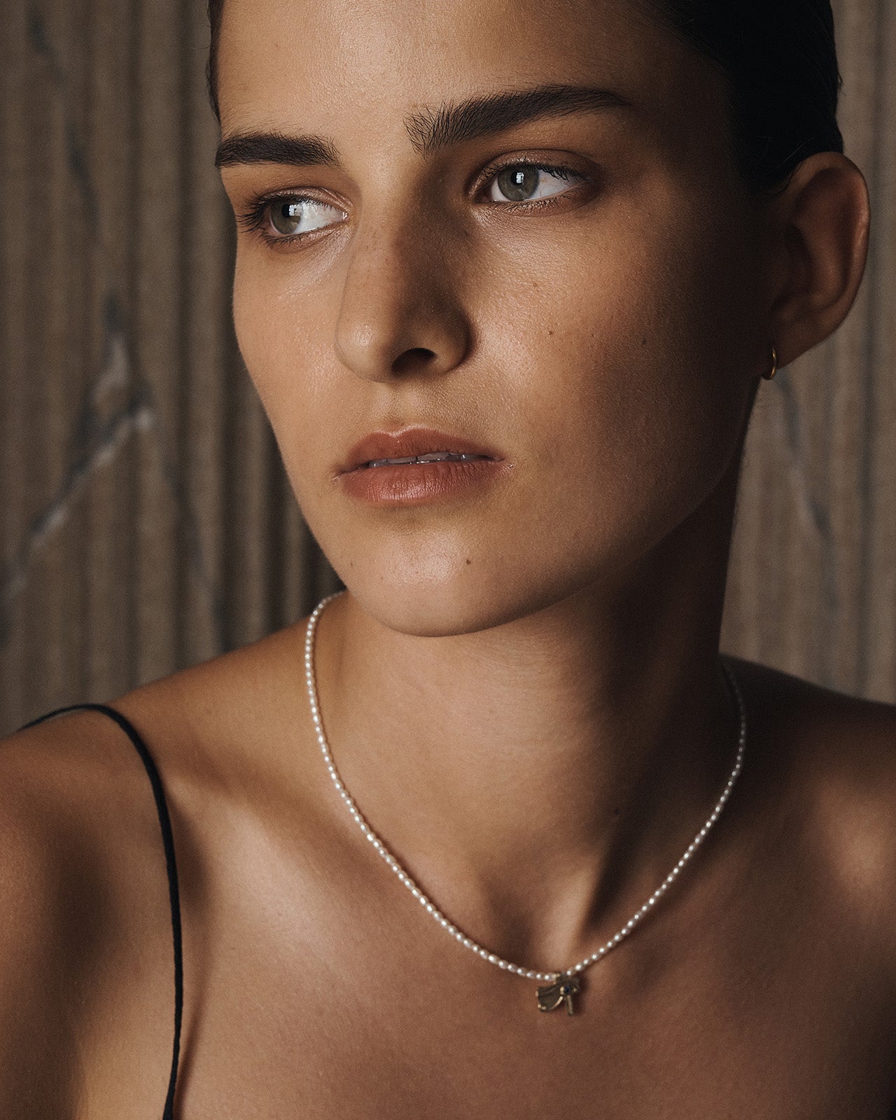 Temple of the Sun Eye of Horus Beaded Necklace Solid Gold